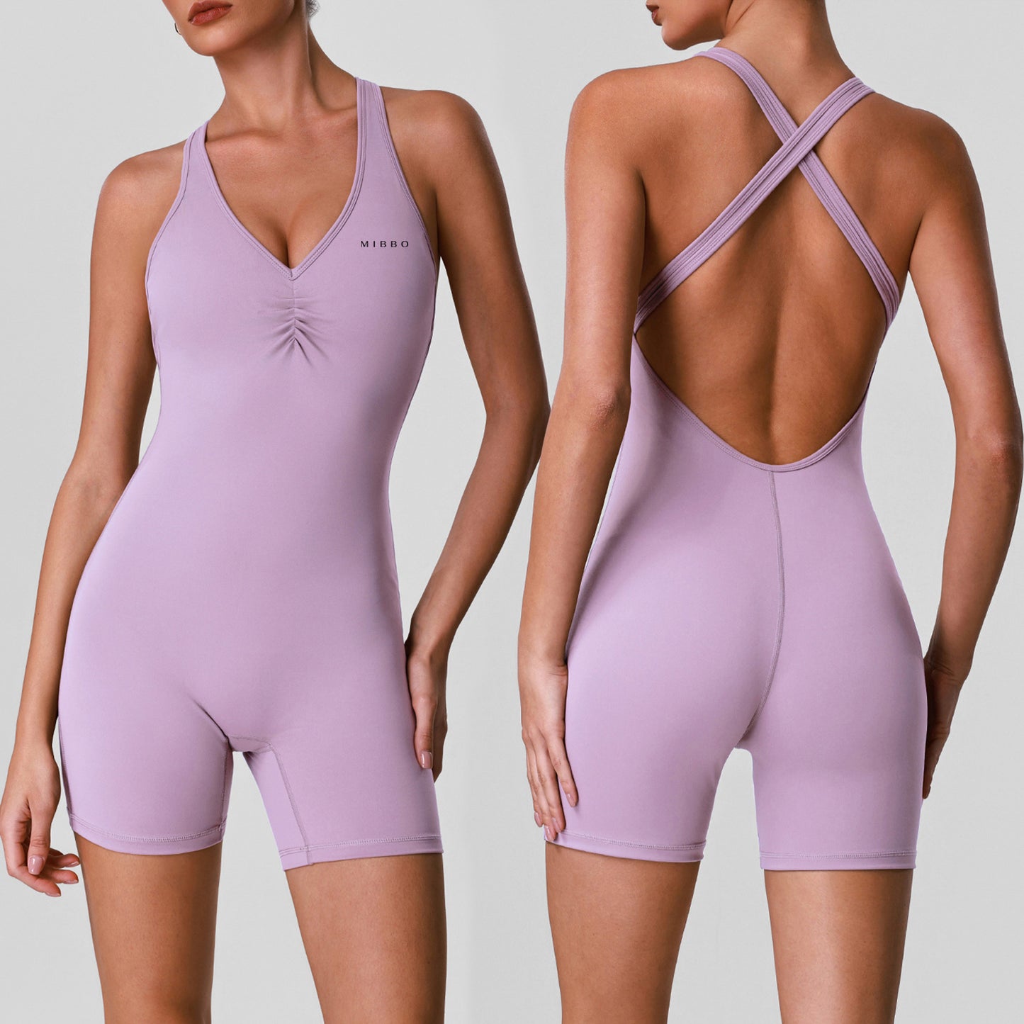 Tutina Sportiva Modellante Donna – LUNA Cross Back Jumpsuit Lilla | MIBBO