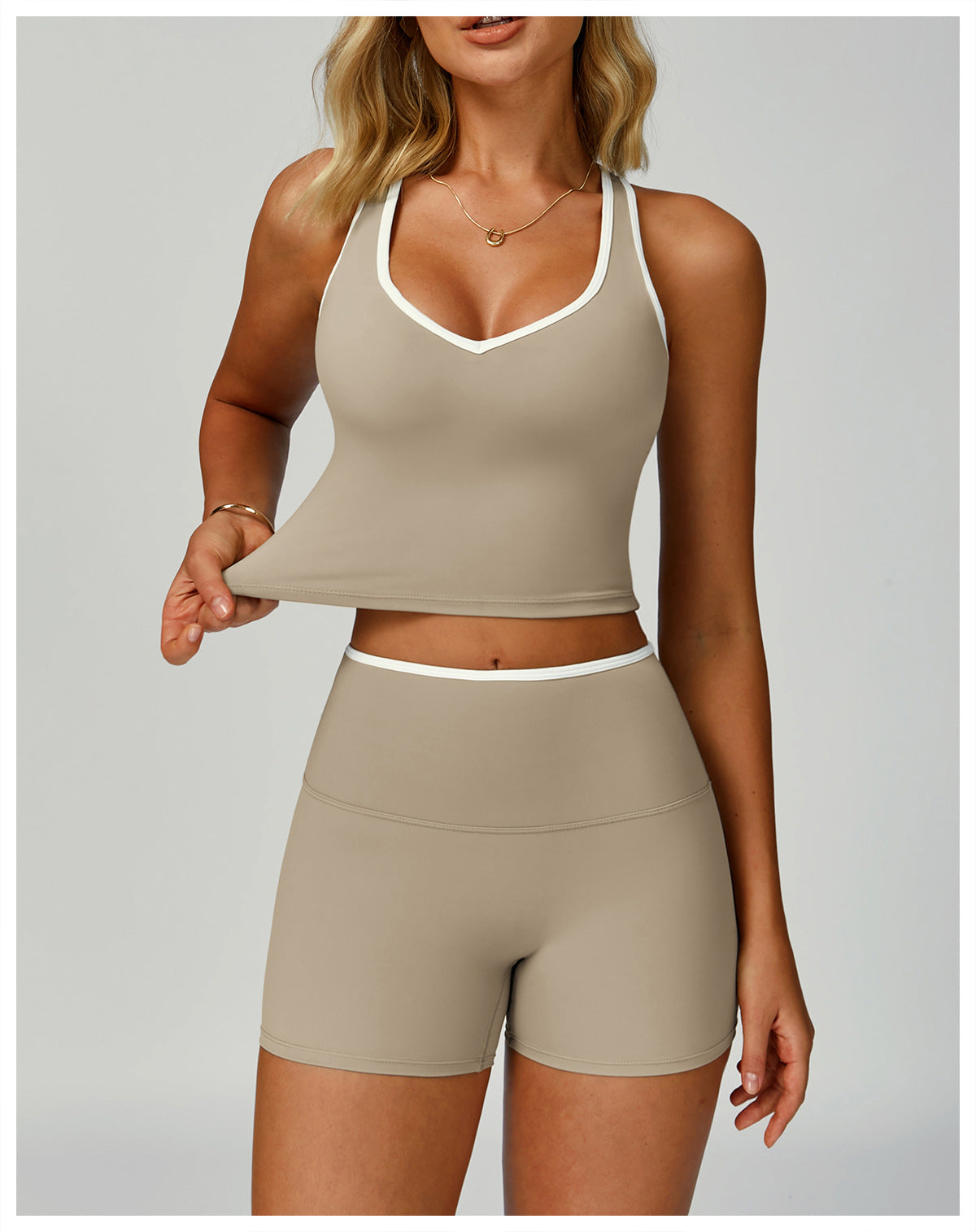 Completo Sportivo Modellante Donna con Shorts – GRACE Sculpt Set Beige | MIBBO