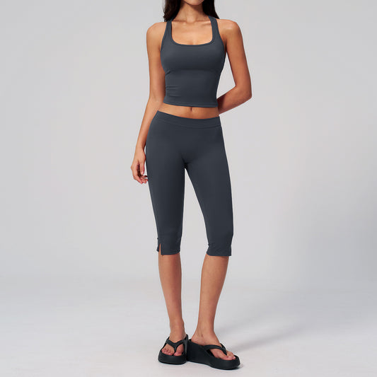 COMPLETO PALESTRA DONNA CAPRI VITA BASSA – GRIGIO GRAFITE | MIBBO