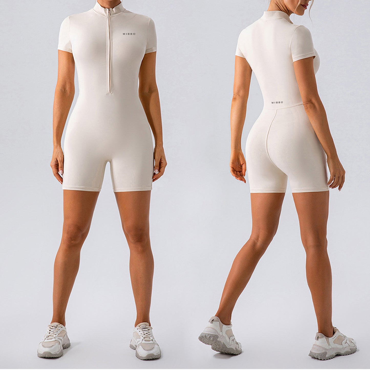 Tutina Sportiva Modellante Donna – VITA Zip Jumpsuit Ivory | MIBBO