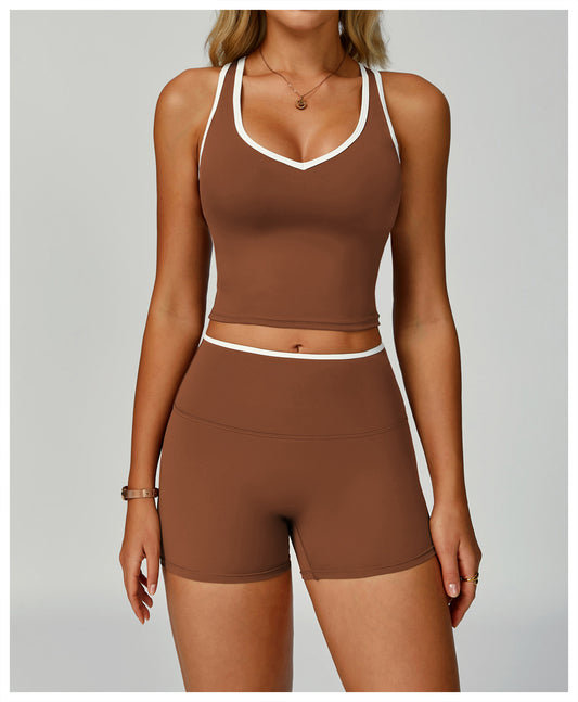 Completo Sportivo Modellante Donna con Shorts – GRACE Sculpt Set Marrone | MIBBO