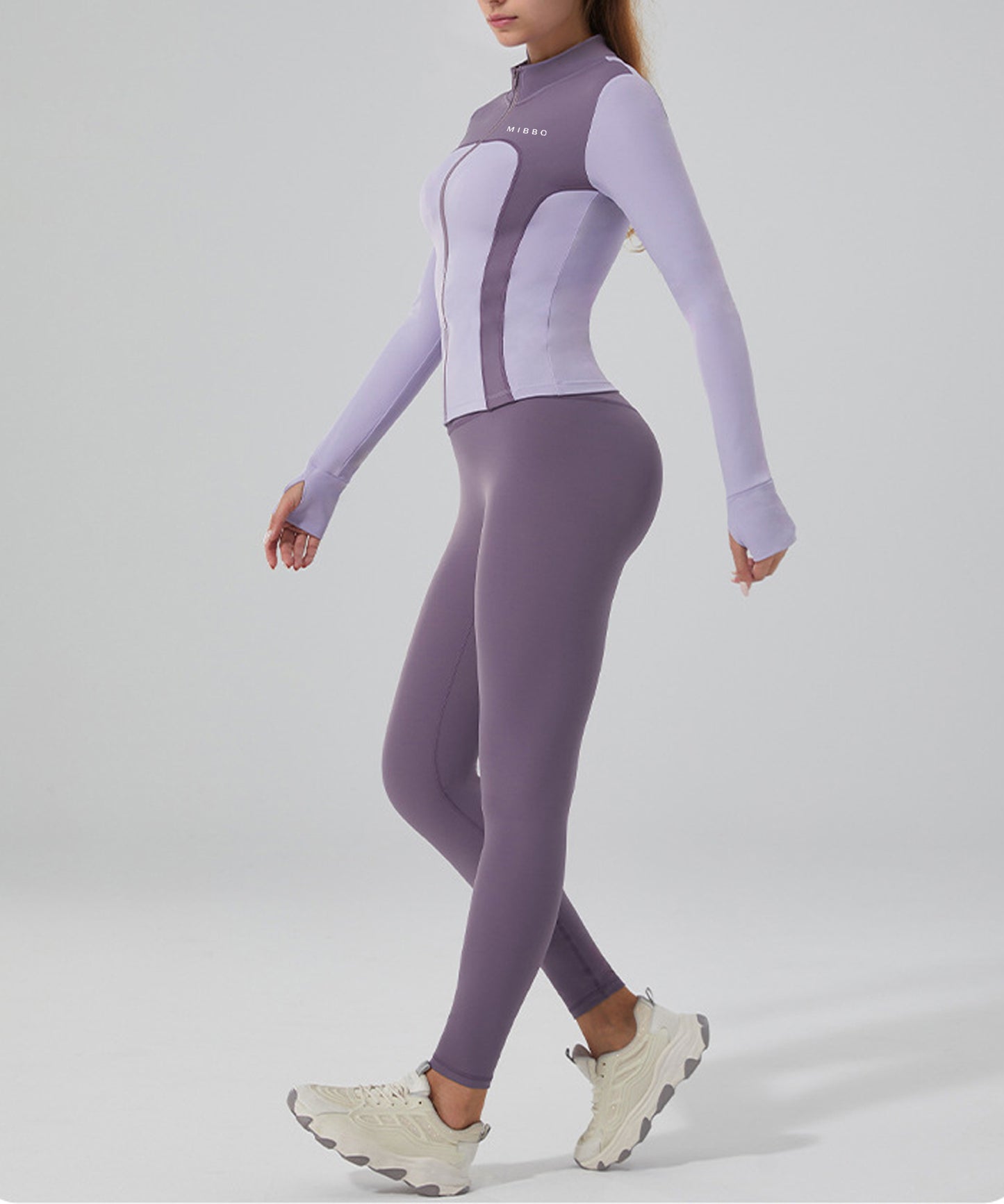 COMPLETO PALESTRA DONNA MANICA LUNGA CON ZIP – VIOLA LAVANDA | MIBBO