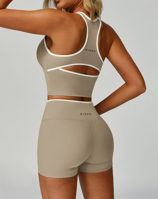 Completo Sportivo Modellante Donna con Shorts – GRACE Sculpt Set Beige | MIBBO