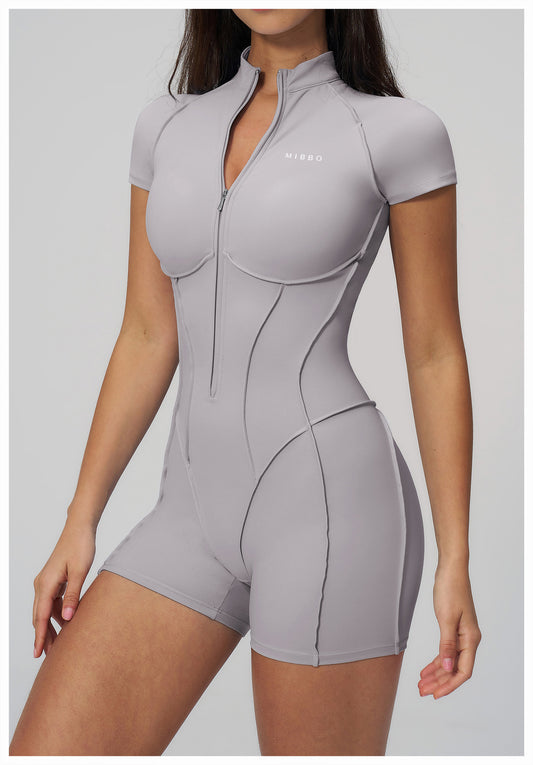 Tuta Sportiva Modellante Donna – FLO Jumpsuit Silver Grey| Mibbo