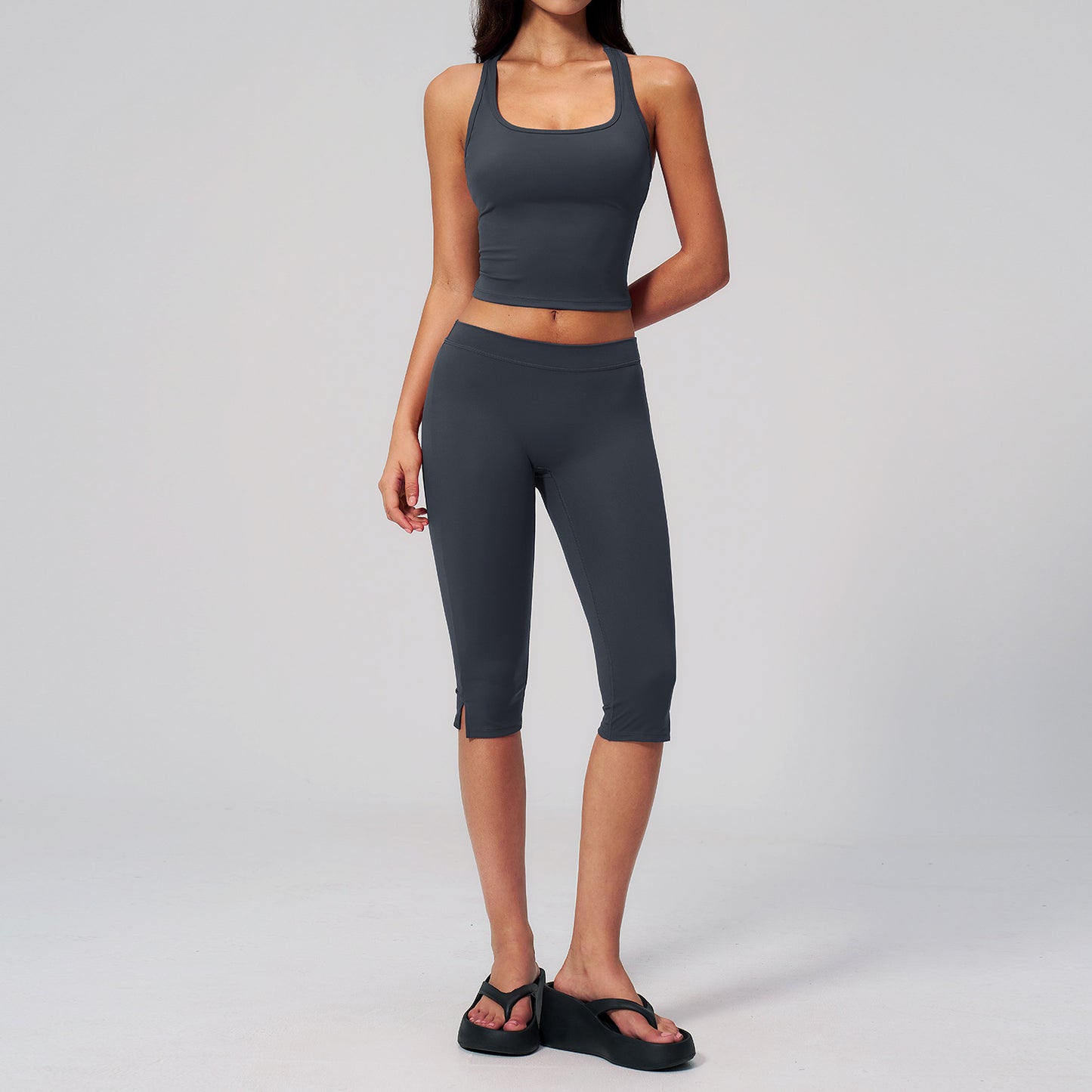 COMPLETO PALESTRA DONNA CAPRI VITA BASSA – GRIGIO GRAFITE | MIBBO