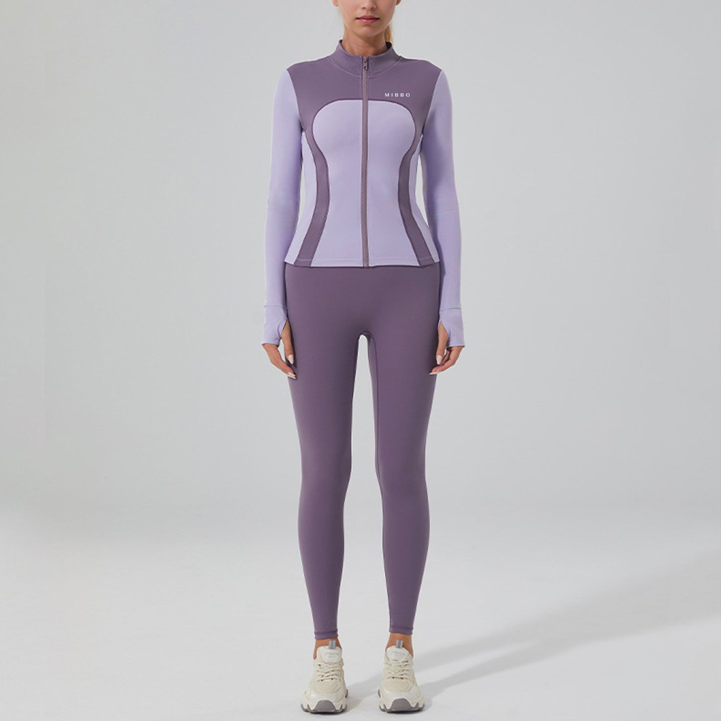 COMPLETO PALESTRA DONNA MANICA LUNGA CON ZIP – VIOLA LAVANDA | MIBBO